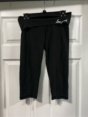 Love Pink Black Fold-Over Waist Capri Leggings